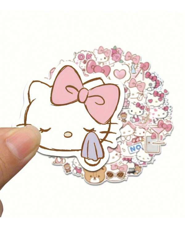 Sanrio 50pcs/Set Hello Stickers Kittyes Character Seals PVC Material Single Use Irregular Shape Matte Finish Novel Decoration For Phones Laptops Scrapbooking DIY Projects