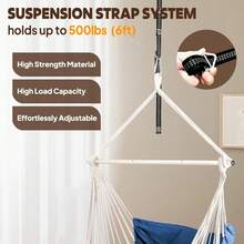 Columpio Colgante para Silla con Hamaca, 2 Cojines, Barra Duradera, Tejido de Algodón Suave, Bolsillo Lateral, Borlas, Reposapiés Grande y Soporte - Azul real-barra separadora metálica - Ver 3