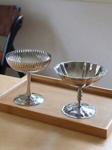1 Pc Stainless Steel Dessert Cup, Minimalist Stainless Steel Dessert Cup With Whipped Cream – Modern Nordic Cute Mini Tabletop Decor,Ice Cream Cup,Candlestick,Goblet And Bowl, Afternoon Tea Pudding Cup Dessert Plate - Silver - View 9