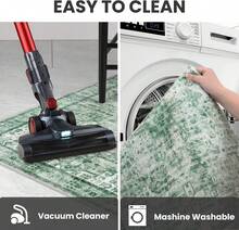 2x8 Sage Green Runner For Hallways, Non-Slip Printed Washable Kitchen Runner, Vintage Boho Rug With Non-Shedding, Soft Medallion Floor Carpet For Laundry Bedroom Entryway - 綠色 - 查看 7