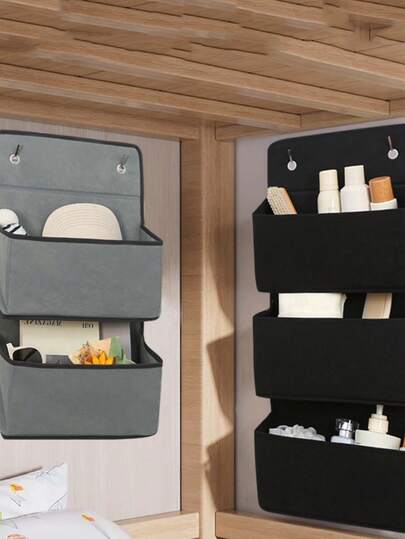 1 个门上悬挂式储物袋，多层设计，满足各种储物需求，配有金属挂钩，可挂在门上，可折叠存放，适用于宿舍、床边悬挂式储物袋，可存放内衣、玩具，大容量多隔层储物袋