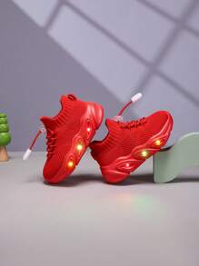 2025 New Style Kids & Teenagers Casual Fashionable Shock Absorption Cool LED Light Up Breathable Low-Top Mesh Lace-Up Outdoor/Indoor Walking Running Sports Sneakers