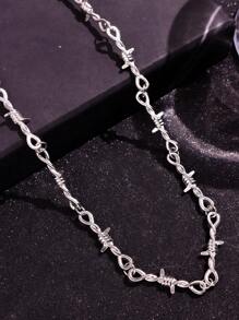 1pc Fashionable Minimalist Punk Style Thorn Silver Necklace, Versatile Collarbone Chain For Men, Suitable For Work And Daily Wear
