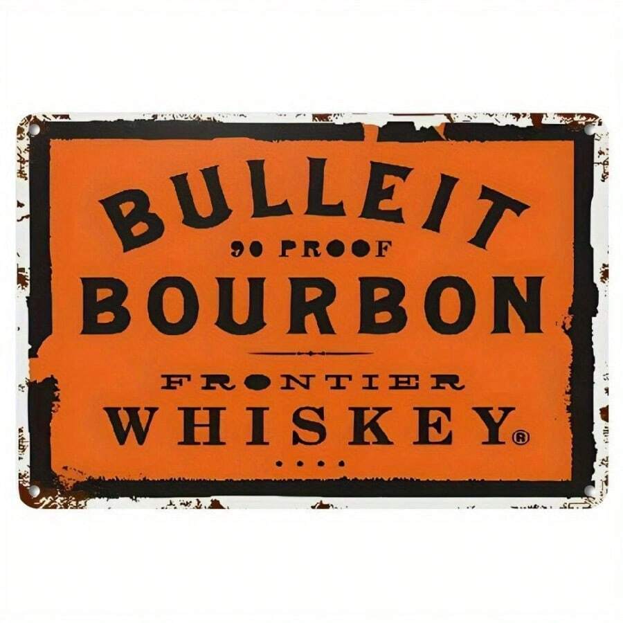 1 pieza Cartel de metal vintage de aluminio de Bulleit Bourbon de 7.9"X11.9" - Arte de pared de bourbon rústico con esquinas redondeadas seguras y agujeros perforados previamente para decoración de bar, pub, hogar, garaje - Regalo retro para amantes del whisky, decoración de cafetería | Diseño desgastado | Diseño ligero, decoración de bar - 12x8 pulgadas - Ver 1