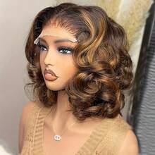 Loose Wave Pixie Cut Wig 4/27 Color Short Bob Human Hair 13x4 Lace Frontal Wigs Transparent Lace Human Hair For Women Lace Front Human Hair Wig - Natural & Black - View 5