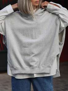 Felpa con cappuccio senza maniche oversize da donna con spacco laterale, casual e morbida