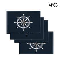 1pc/4pcs/6pcs Nautical Helm & Wheel Print Placemats - Navy Blue & White Polyester Machine Washable Rectangular Placemats, For Home Decor, Kitchen, Party, Birthday And Holiday Gifts, Party Tableware | Nautical Theme | Polyester Placemats - Multicolor - View 14