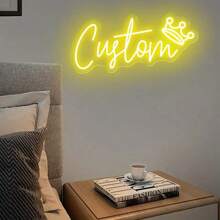 Customizable LED Neon Sign With Yellow Crown Pattern - Adjustable Brightness USB-Powered Wall Decor For Bedroom, Room & Weddings - Durable Plastic Wall-Mounted Light, Neon Signs For Wall Decor