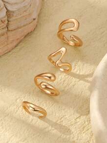 4pcs/Set Retro Style Asymmetrical Metal Rings Set For Women