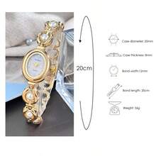 1 Đồng hồ thạch anh thanh lịch dành cho nữ có vỏ hợp kim hình bầu dục giống như vải sa tanh được đính kèm hạt đá quý có thể di chuyển, mặt đồng hồ họa tiết mặt trời có vạch pha lê - trắng - Xem 11