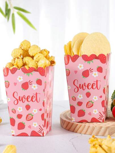 10/24 piezas Caja de snacks de fresa, Caja de papas fritas, Taza de palomitas, Balde de palomitas, Decoración de fiesta de cumpleaños y Caja de snacks para noche de cine, Adecuada para caja de almuerzo, panadería, sándwich, restaurante de hamburguesas