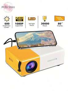 LIPETY Mini-Projektor, Film- und Videoprojektor, tragbarer 1080P HD-Projektor, kompatibel mit USB/TF-Karte, Must-haves für die Wohnung, technische Gadgets, Mini-Fernseher, coole Weihnachtsgeschenke für Frauen und Männer - Gelblich-weiß - Übersicht 2