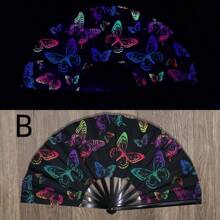 1pc Glowing Handheld Fan, UV Fluorescent Party/Festival Fan, Sound Activated Light Up Kung Fu Dance Prop