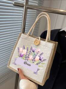 Customized Bride Handbag, Can Customize Name, Bridesmaid Gift, Wedding Gift Bag, Fashion Teacher Shoulder Bag, Teacher Handbag, Beach Bag, Teacher's Day Gift, Foldable Lightweight Women's Bag, Portable, Multifunctional, Large Capacity, Lightweight, Practical - Multicolor - View 4