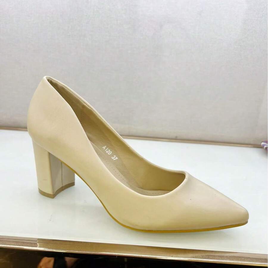 Solid Color Pointed Toe Fashion Elegant Quality Commuter High Heel Shoes - Beige - View 1
