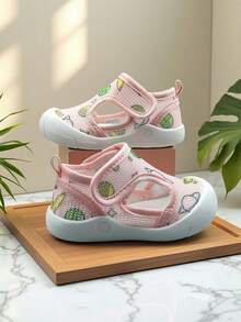 1 双幼儿透气网眼钩环防滑平底休闲运动鞋，适合所有季节 - 粉色 - 查看 3