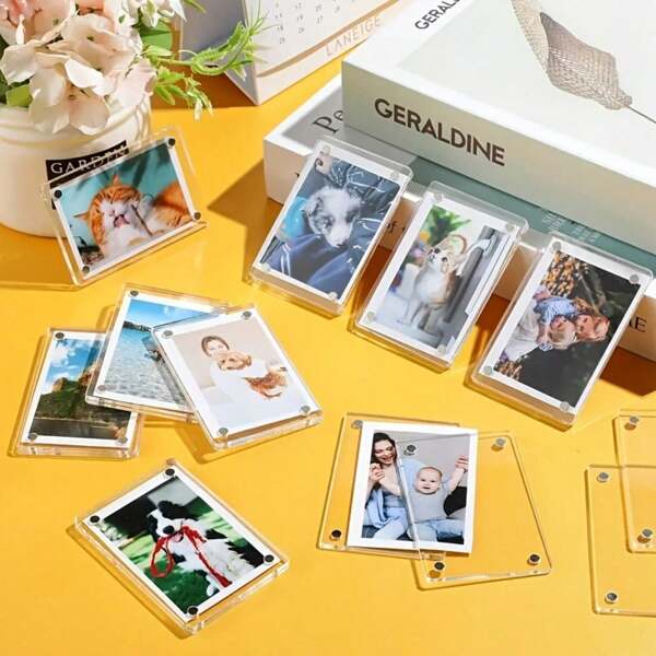 3pcs Acrylic Refrigerator Magnetic Photo Frame, Double-Sided Photo Refrigerator Magnet Frame, Photo Clip, Desktop Display Stand, Holiday Gift