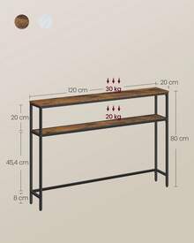 Console pour Couloir, Table de Salon Fine à 2 Niveaux, 20 x 80 x 80 cm/20 x 100 x 80 cm/20 x 120 x 80 cm, Table d'Appoint avec 2 Étagères, pour Salon, Chambre, Marron Rustique et Noir d'encre - Tabac - Voir 7