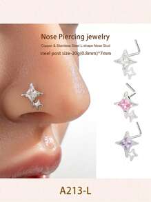 Toppiercing 1 peça de piercing de nariz minimalista e elegante em formato de estrela em aço inoxidável em forma de L, joia moderna para piercing de cartilagem macia no nariz