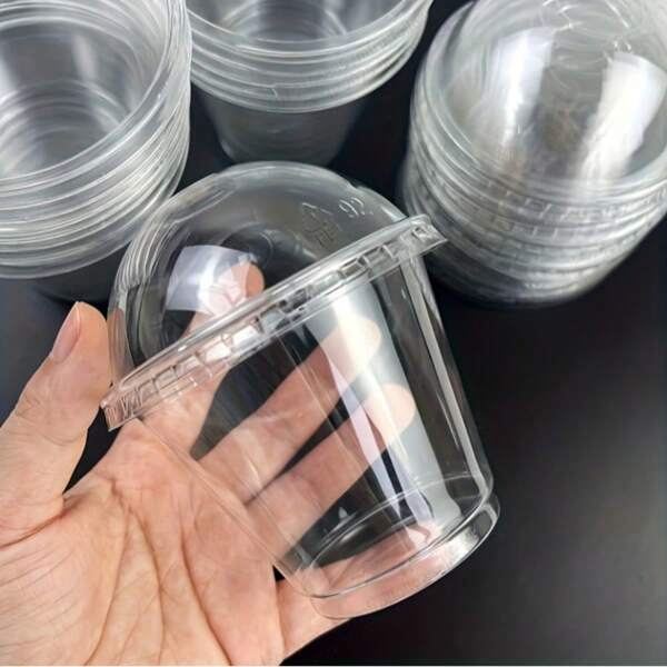 50/100pcs Disposable Plastic Dessert Cups With Dome Lids - Durable Disposable Cups, Suitable For Ice Cream, Frozen Desserts, Pudding, Jelly And Party Sweets, Transparent Design Smooth Surface