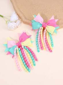 2 piezas Lazos Korker arcoíris para niñas, lazos de cinta grosgrán coloridos y rizados con pinzas de cocodrilo, regalos de vacaciones accesorios para el cabello lindos y dulces para niños