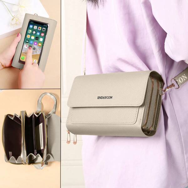 Touchscreen Women Wallet, Flip Cover Wallet, Large Capacity, Multiple Zipper Compartments, Mini One Shoulder Crossbody Bag, Adjustable Woven Shoulder Strap, Card Slots, Coin Pocket, Suitable For Daily Use, Back To School Gift, Graduation Gift, Birthday Gift, Perfect Gift For Women, Present