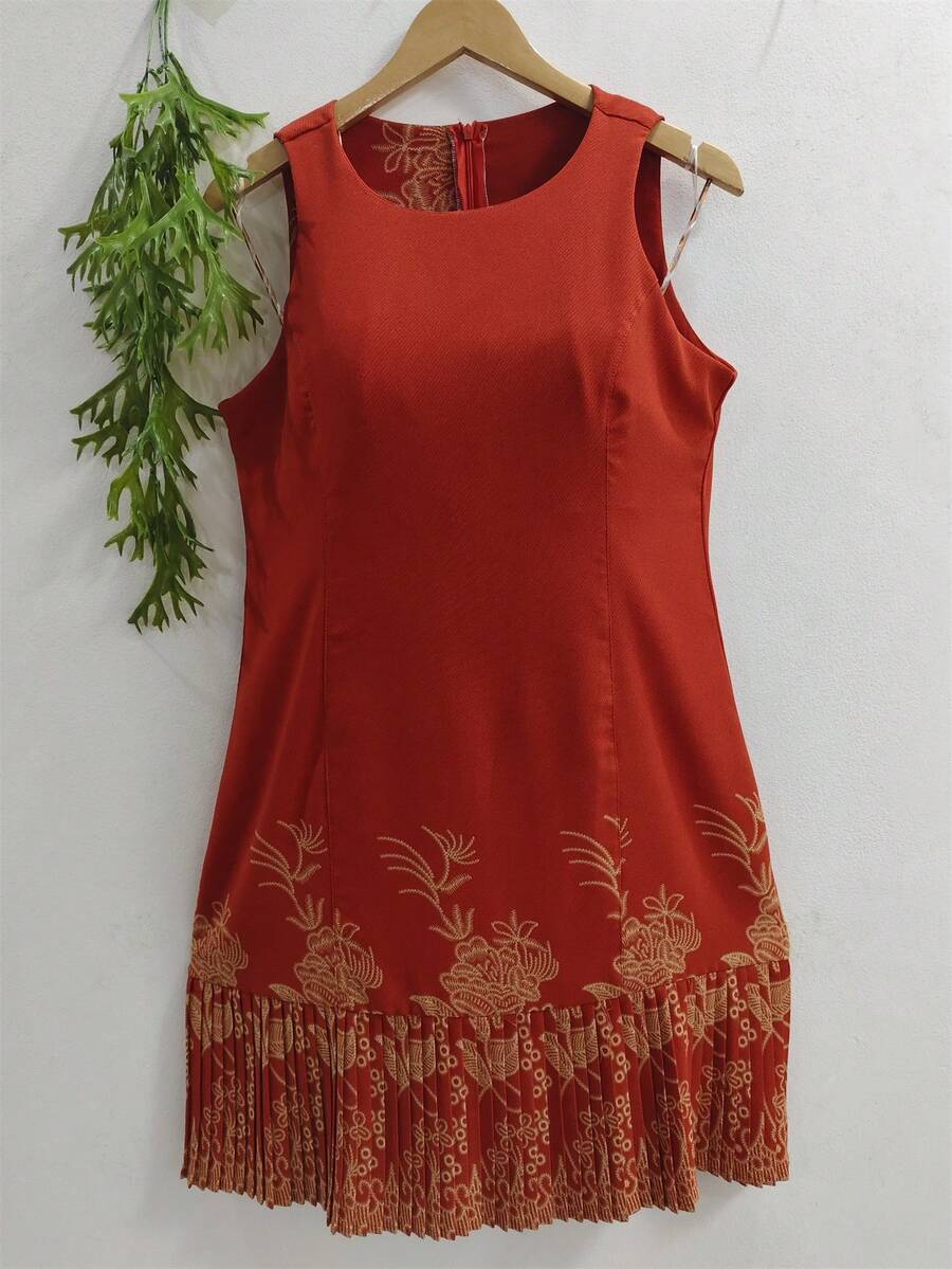 Plain Dress With Fake - Burnt Orange - View 1