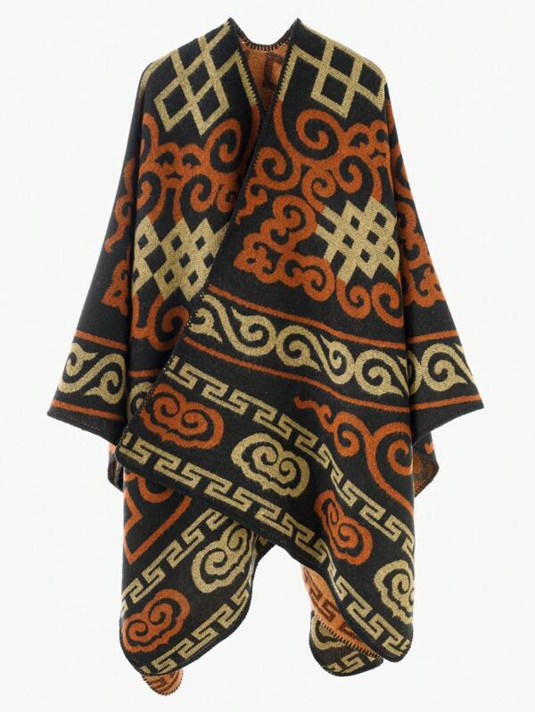 1pc Men's Fashion Vintage Geometric Cloud Pattern Poncho Shawl Blanket - A Symbol Of Auspiciousness And Luck, Suitable For Spring, Autumn, And Winter Outdoor Travel, Sports, Adventure, Casual Camping, Windproof And Warm Scarf Wrap