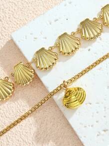 2er Set Halskette mit Edelstahl, goldplattierter Muschel, Niet Herz, Blume, Stern, Kreuz, Kunstperle, handgefertigt, für Damen geeignet für Alltag, Strand, Party, Urlaub, als Geschenk für Freunde