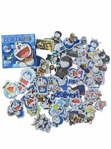 60pcs/Set Doraemon & Cartooon Cat Cute Stickers, Waterproof Stickers For Luggage, Skateboard, Guitar, Car Decoration