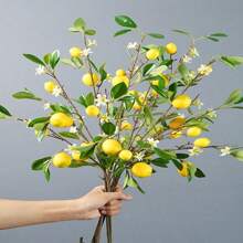 25.98Inch Artificial Lemon Branch Yellow Fruit Lemon Branch Long Stem Green Plant Leaves Suitable For Farmhouse Family Kitchen Vase Wedding Party Home Decoration