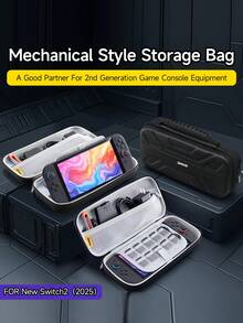 1pc Mechanical Style Protective Carrying Case For 2 (2025), Fits Switch OLED/Switch NS, With Handle, Built-In Stand, Holds 10 Game Cards, Portable, Shock-Resistant Game Card Storage - Multicolor - View 9