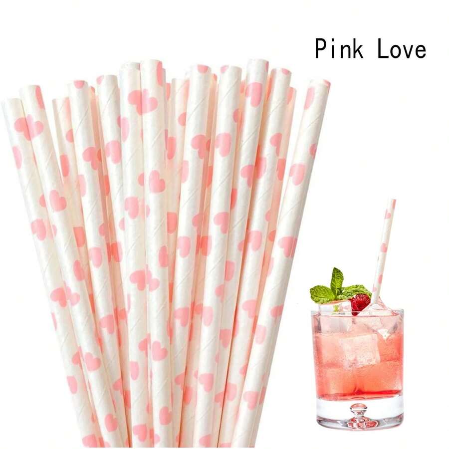 [Quantity Options] Pink Paper Straws - Summer Fruit Party Supplies, Beverage Straws, Suitable For Parties, Holidays, Beach, Birthdays And Holiday Gatherings, Party Tableware | Cute Design | Pink-Themed Products,School Supplies - 100 Pieces - View 1