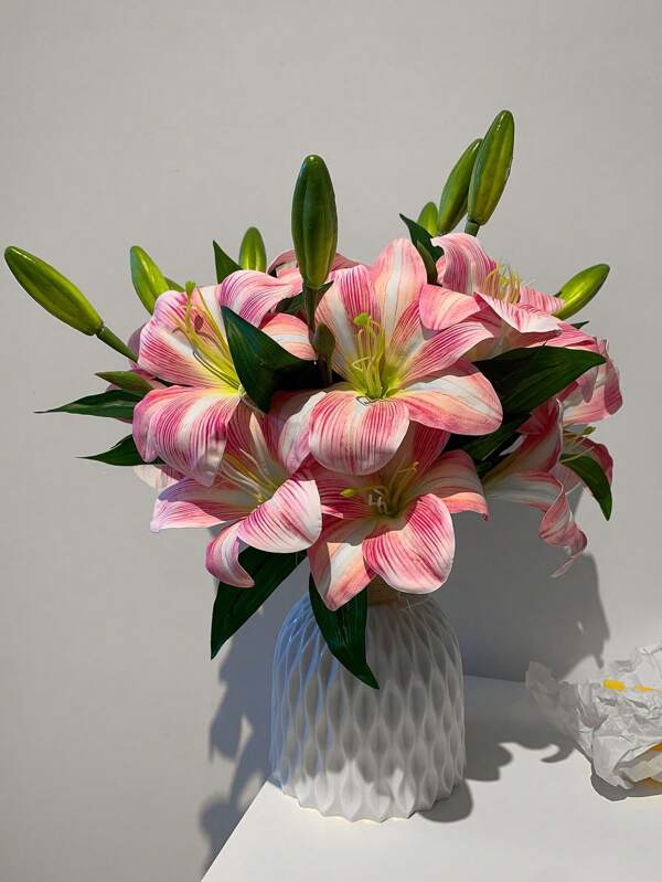 1 Stück/2 Stück Lilien Kunstblume, Künstliche Blume Dekor für Schlafzimmer, Wohnzimmer, Kommoden, Hochzeiten, Brautaccessoires, Dekorationen, Partys, Weihnachten, Pink/Blau/Weiß