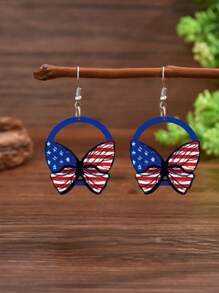 1 Pair Minimalist Versatile Independence Day Flag Color Wooden Slim Frame Butterfly Earrings