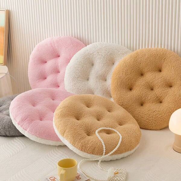 1PC Round Lamb's Wool Chair Cushion, Ultra-Soft Design, Perfect For Floor Use, In Japanese Pouf Style, Suitable For Bedrooms, Bay Windows, And Tatami Mats, Thickened For Extra Comfort. School Supplies, Back To School