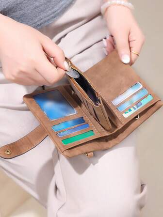 New Women Wallets PU Leather Female Short Hasp S Small Coin Card Holders Large Capacity Bag Portable Clutch With Strap For Women Wallet Purse Wallet Small Wallet