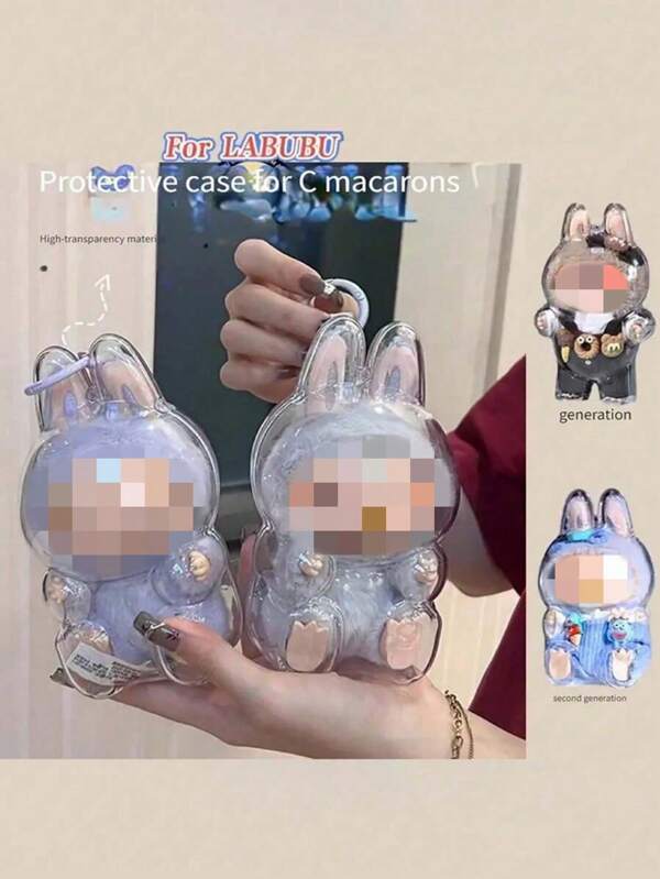 2 Pcs Chic Monster Bulala Macaron Transparent Protective Case With Keychain, Dustproof, Protective Case Backpack Pendant, Valentine's Day Gift (Doll Not Included)