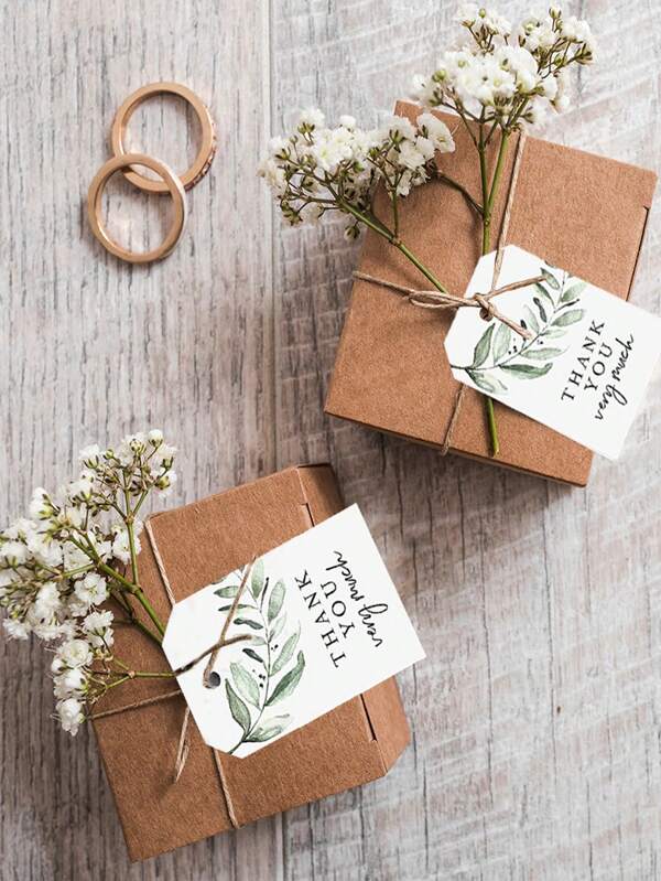 100/40/2pcs Gift Thank You Label Cards,Green Leaf Pattern Thank You Card Decoration,Wedding Party Gift Decoration, Hanging Card For Birthday Party, Thanksgiving Party, Theme Party Gift Making DIY Decoration