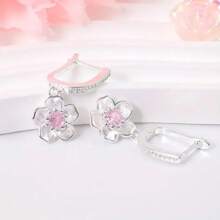 Orecchini pendenti eleganti in argento sterling 925 con zirconi cubici a forma di fiore, adatti per uso quotidiano, regalo per compleanno