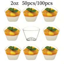50/100 Stücke 2OZ/60ML Mini Cupcake Kochbecher, transparente Mousse Pudding Becher Gelee Becher Verkostungsbechern, geeignet für Hochzeiten, Partys, kleine Desserts