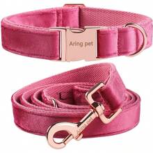 Local Delivery-ARING PET Velvet Dog Collar And Leash Set, Soft Purple Dog Collar And Leash, Adjustable Collars For Dogs - Rose Red - View 1