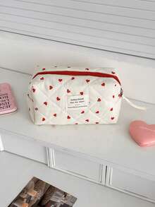 1pc/Set Red Heart Decor Cosmetic Bag, Fabric Printed Zipper Pouch, Sweet Style Toiletry Bag, Household/Travel/Daily Makeup Bag, Women Makeup Organizer, Mini Makeup Case, Travel Makeup Kit, Makeup Brush Holder, Cosmetic Container, Makeup Bag Set, Travel Essential, Women Accessory, Travel Supplies, Skincare Pouch, Gift For Friends And Teachers, Birthday Gift, Bridesmaid Gift, Mother's Day Gift, Back To School Supplies Make Up Bag - Multicolor - View 12