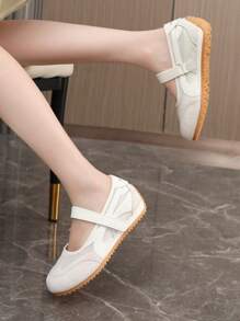 Zapatos planos de patchwork sencillos para mujer, sandalias casuales de malla con empalme de puntera redonda y slip-on para el verano