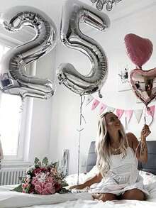 2pcs Large 40inch Silver Digital Aluminum Film Balloons, Big Number 0-9 Balloon, Birthday Party Anniversary Wedding Decorations - Silver - View 4