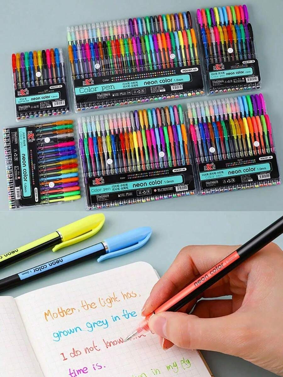 Juego de 60 piezas de marcadores de color con glitter para dibujo y boceto, marcadores para estudiantes, adultos, ilustración de artista, útiles escolares de neón pastel, suministros escolares, de vuelta a la escuela - multicolor - Ver 1