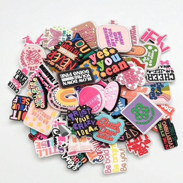 One Set Of 10/20/30/50pcs Random Styles Motivational Slogan Shoe Charms, Suitable For All Ages Male And Female, DIY Decoration Pack, Easy-To-Install Festive Gift