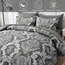 7 Pieces Paisley Comforter Set Queen King Bed In A Bag Comforter, Dark Grey Boho Paisley Pattern Bedding Soft Microfiber Queen Size Comforter With Sheet & Pillowcase,Wedding Items,Valentines Day Home Bed Room Decor,Easter Gifts,All Season - Dark Grey02 - 查看 4