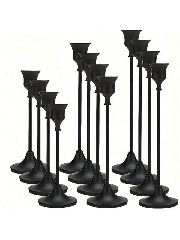 12pcs/Set Iron Taper Candle Holder,Decorative Candle Stand - Candlestick Holder For Wedding, Dinning, Party - Antique Brass,Fireplace Decor Candelabra Table Decor Pillar Candle Holder For Wedding,Home Decor, Holiday Party Decor,Festival Decor Home