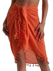 Eicolorte Sarong Cover Up Womens Beach Cover Up Bikini Bathing Suit Swimsuit Swimwear Coverup Sarong Pareo Wraps Women - 橙色(短) - 查看 1